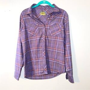 CABELA’S Women Button Down Shirt Poly Nylon Plaid Purple Long Sleeve Size Small